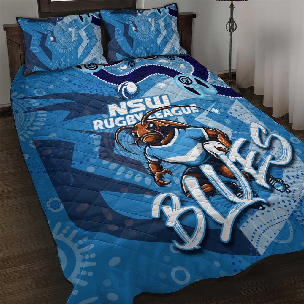Personalized NSW Rugby League Quilt Bed Set Blues Mascot Indigenous