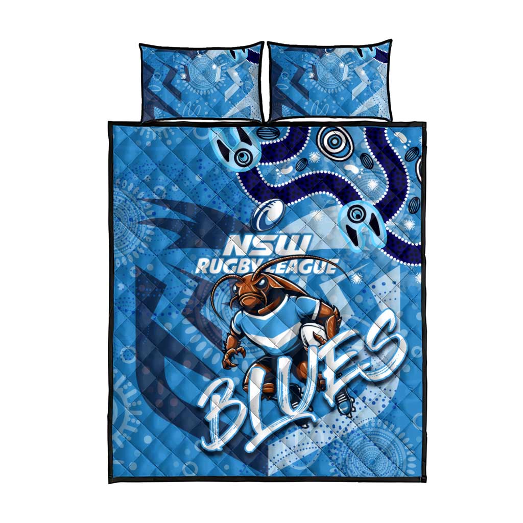 Personalized NSW Rugby League Quilt Bed Set Blues Mascot Indigenous