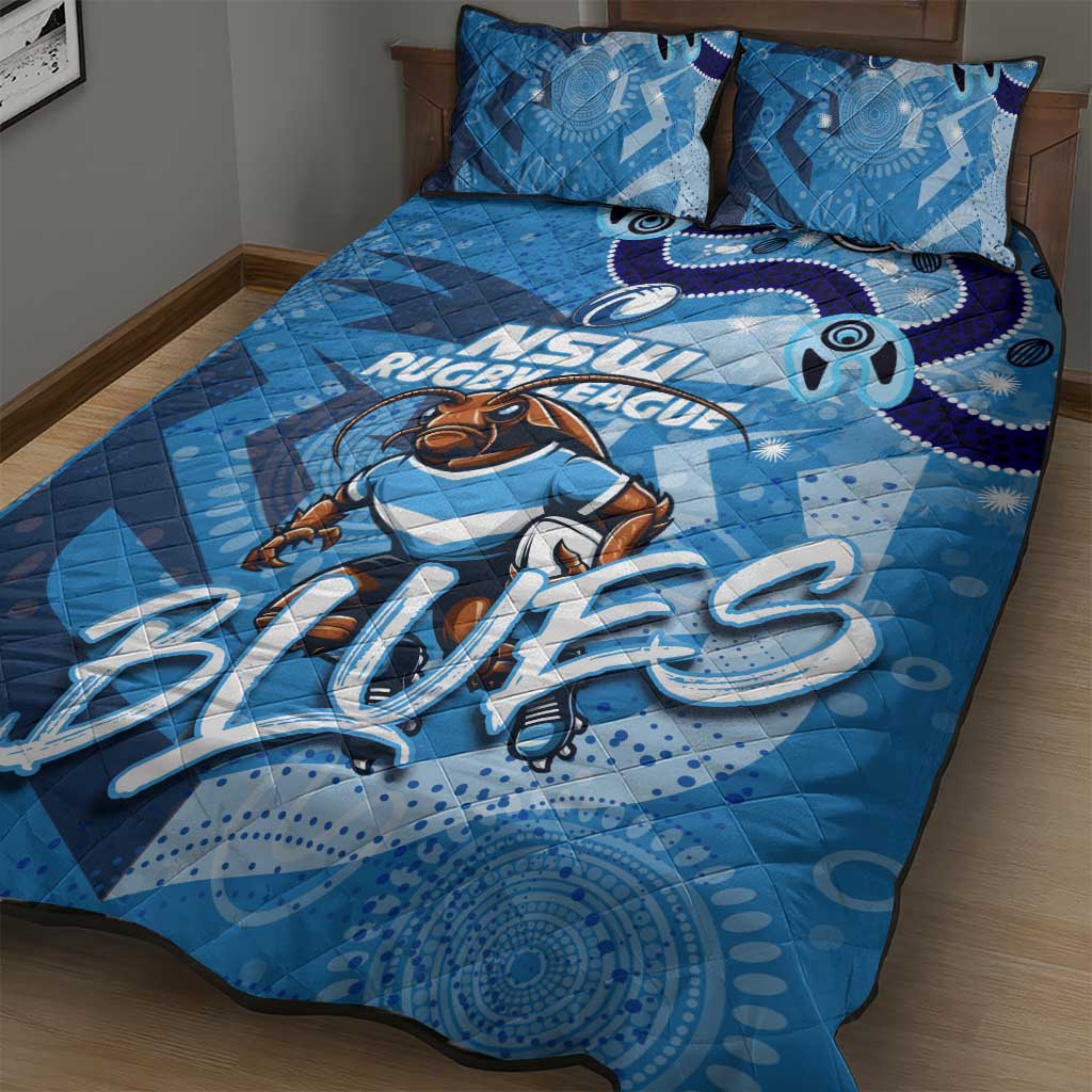 Personalized NSW Rugby League Quilt Bed Set Blues Mascot Indigenous