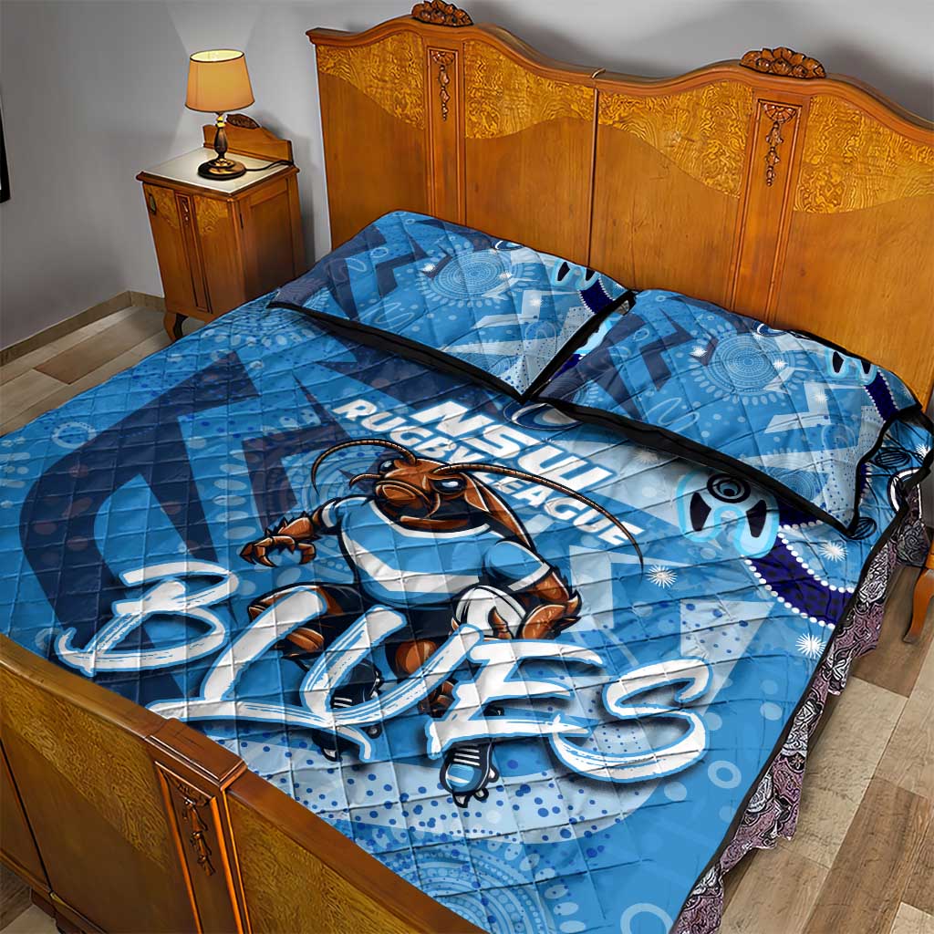 Personalized NSW Rugby League Quilt Bed Set Blues Mascot Indigenous