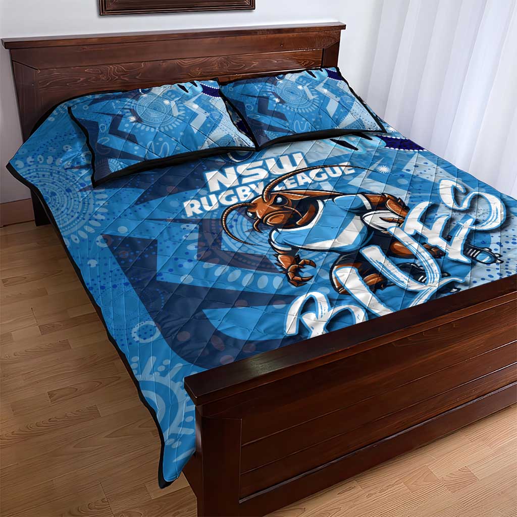 Personalized NSW Rugby League Quilt Bed Set Blues Mascot Indigenous