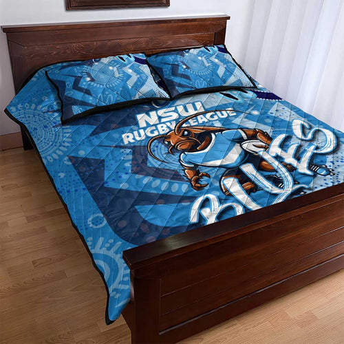 Personalized NSW Rugby League Quilt Bed Set Blues Mascot Indigenous