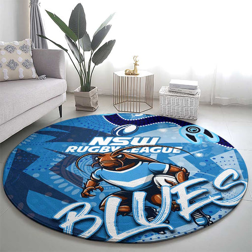 Personalized NSW Rugby League Round Carpet Blues Mascot Indigenous