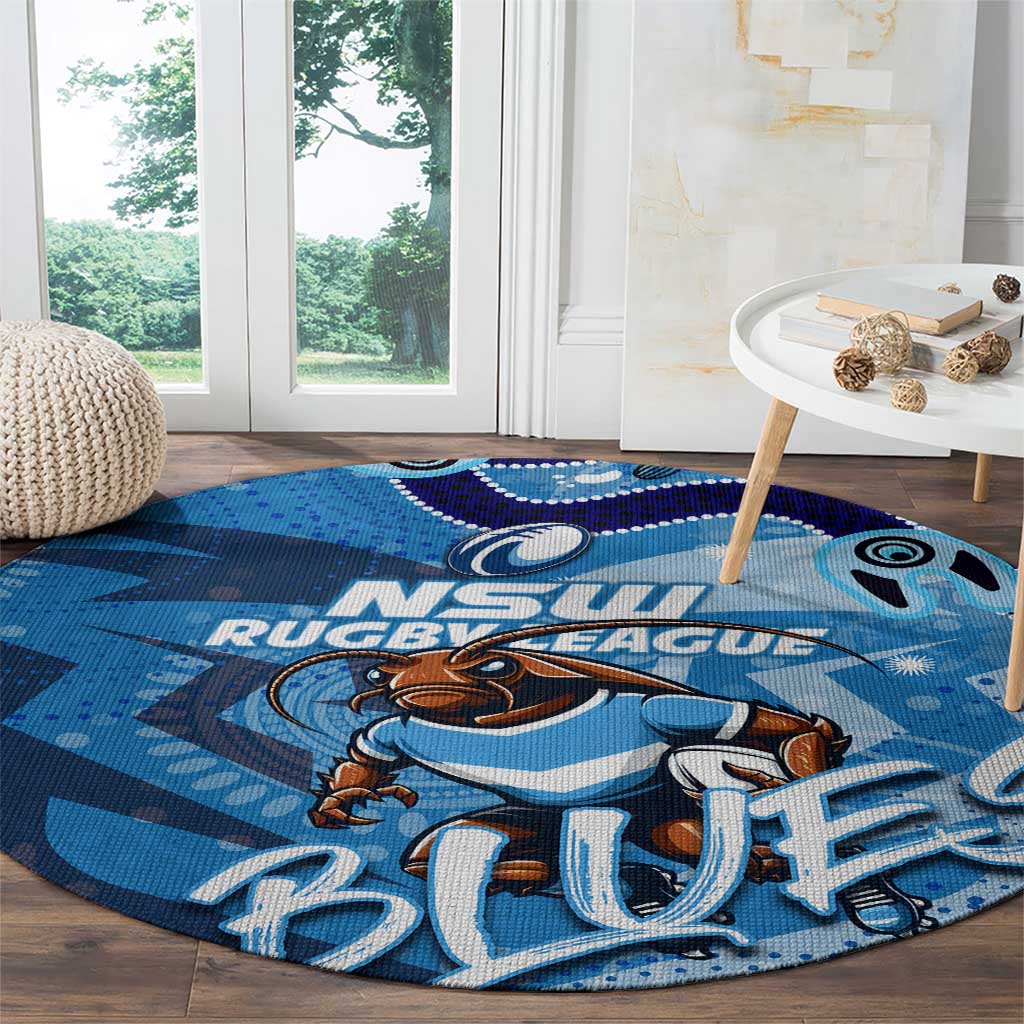Personalized NSW Rugby League Round Carpet Blues Mascot Indigenous