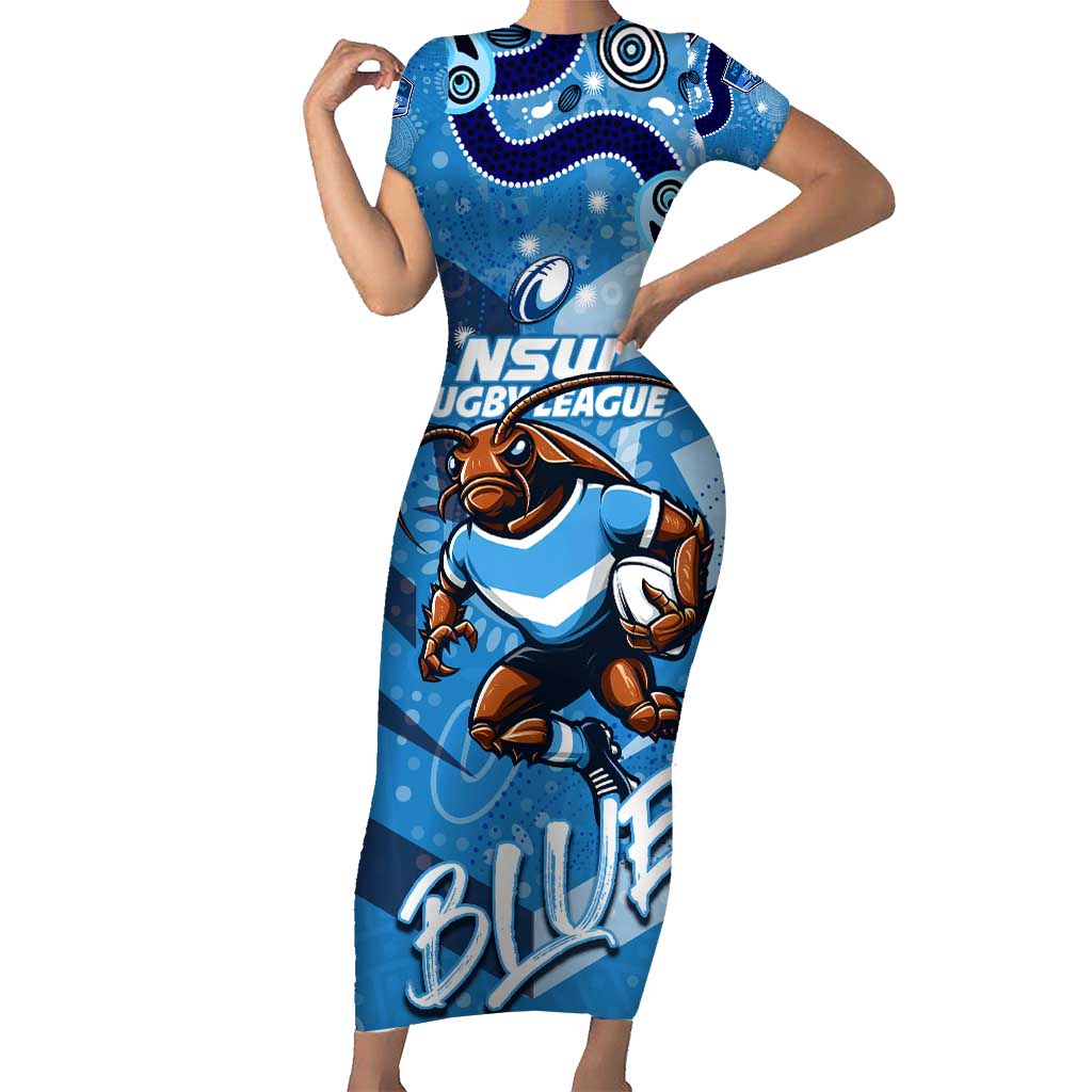 Personalized NSW Rugby League Short Sleeve Bodycon Dress Blues Mascot Indigenous