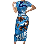 Personalized NSW Rugby League Short Sleeve Bodycon Dress Blues Mascot Indigenous
