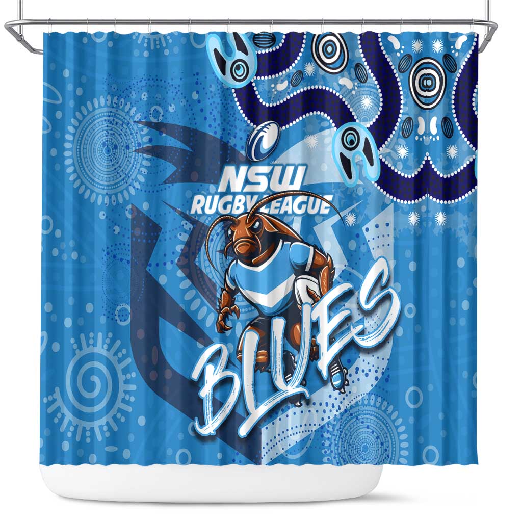 Personalized NSW Rugby League Shower Curtain Blues Mascot Indigenous