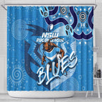 Personalized NSW Rugby League Shower Curtain Blues Mascot Indigenous