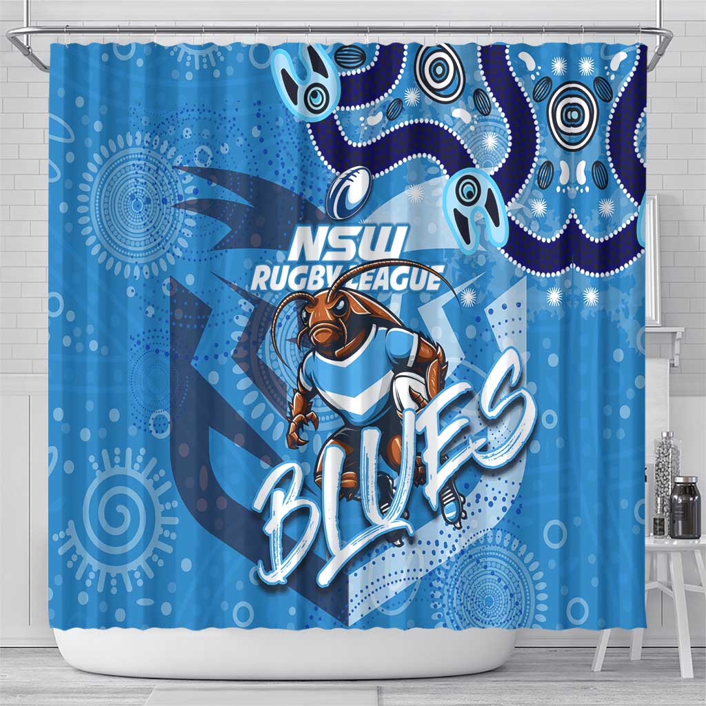 Personalized NSW Rugby League Shower Curtain Blues Mascot Indigenous