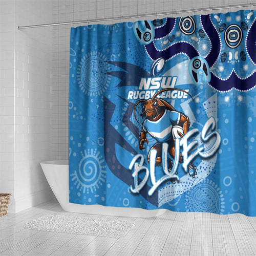 Personalized NSW Rugby League Shower Curtain Blues Mascot Indigenous