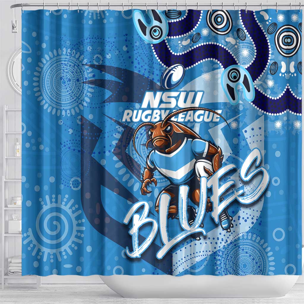Personalized NSW Rugby League Shower Curtain Blues Mascot Indigenous