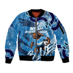 Personalized NSW Rugby League Sleeve Zip Bomber Jacket Blues Mascot Indigenous