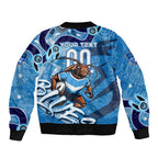 Personalized NSW Rugby League Sleeve Zip Bomber Jacket Blues Mascot Indigenous