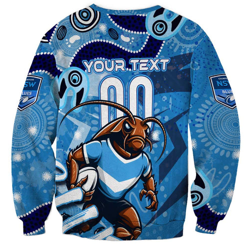 Personalized NSW Rugby League Sweatshirt Blues Mascot Indigenous