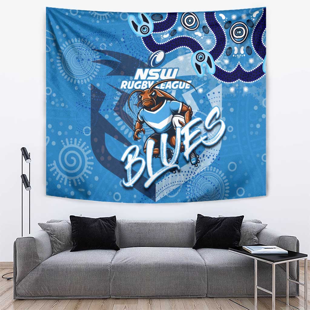 Personalized NSW Rugby League Tapestry Blues Mascot Indigenous