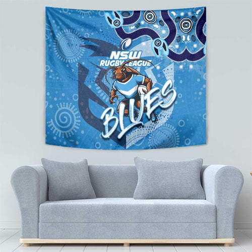 Personalized NSW Rugby League Tapestry Blues Mascot Indigenous
