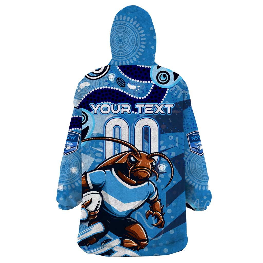 Personalized NSW Rugby League Wearable Blanket Hoodie Blues Mascot Indigenous