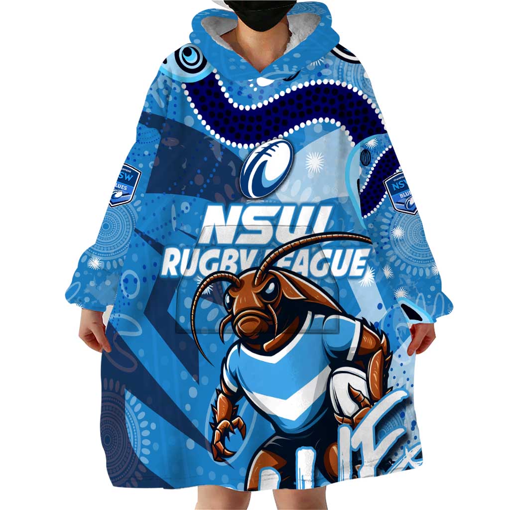Personalized NSW Rugby League Wearable Blanket Hoodie Blues Mascot Indigenous