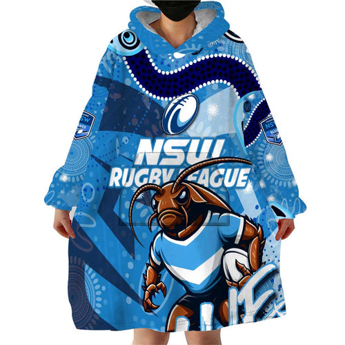 Personalized NSW Rugby League Wearable Blanket Hoodie Blues Mascot Indigenous