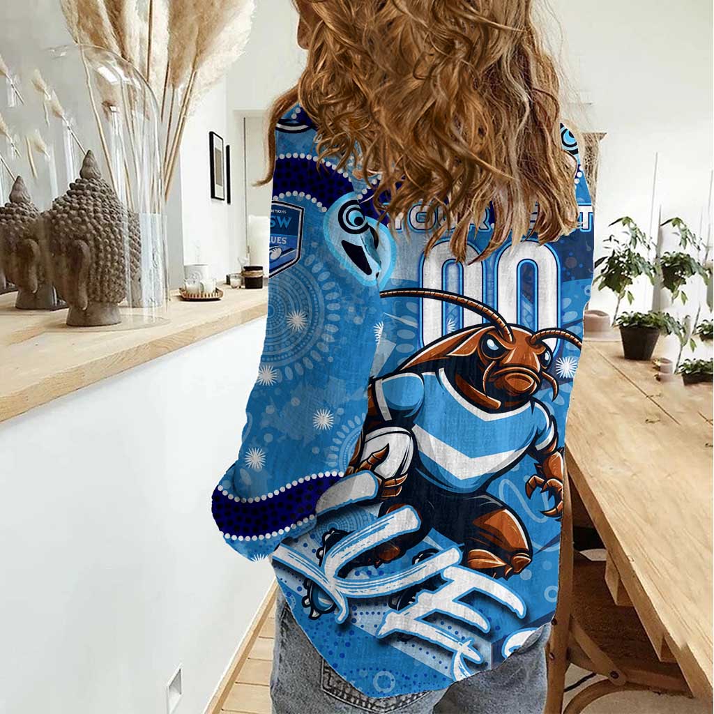Personalized NSW Rugby League Women Casual Shirt Blues Mascot Indigenous