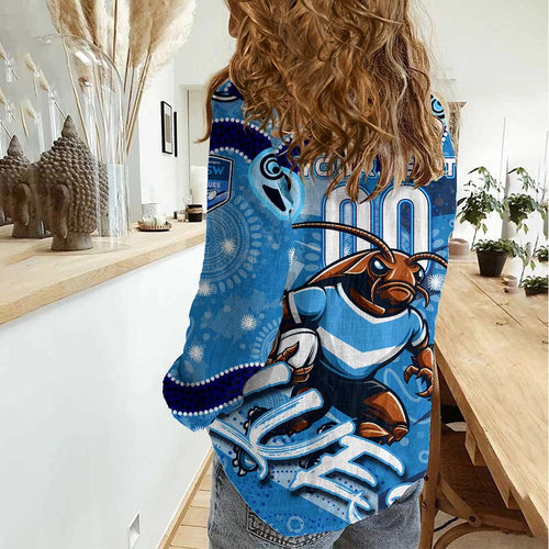 Personalized NSW Rugby League Women Casual Shirt Blues Mascot Indigenous
