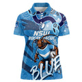 Personalized NSW Rugby League Women Polo Shirt Blues Mascot Indigenous