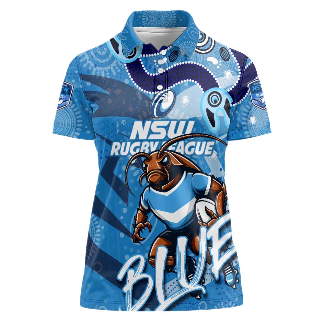 Personalized NSW Rugby League Women Polo Shirt Blues Mascot Indigenous