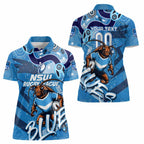 Personalized NSW Rugby League Women Polo Shirt Blues Mascot Indigenous