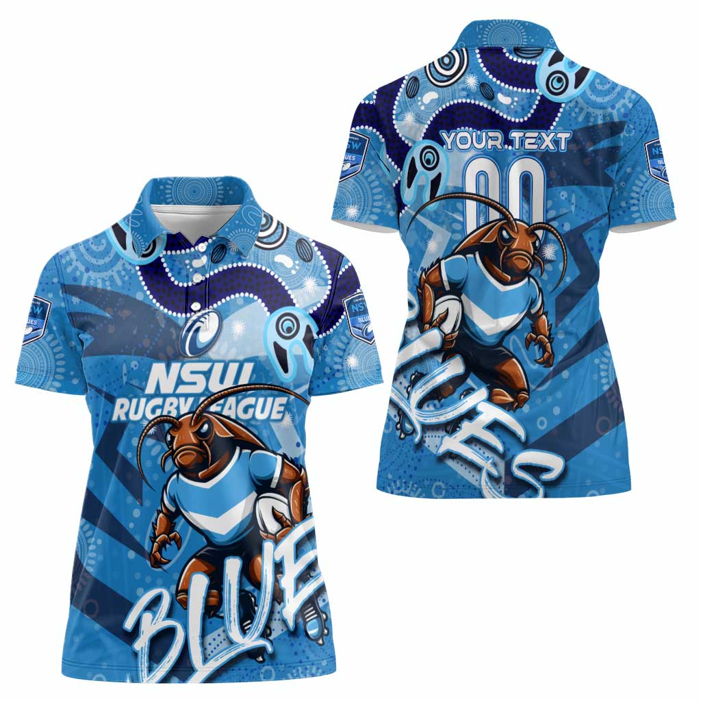 Personalized NSW Rugby League Women Polo Shirt Blues Mascot Indigenous