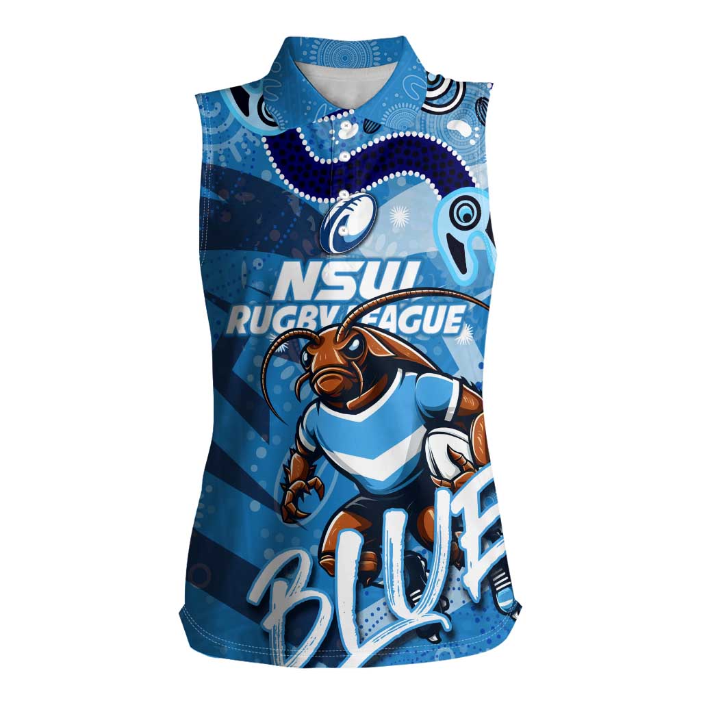 Personalized NSW Rugby League Women Sleeveless Polo Shirt Blues Mascot Indigenous