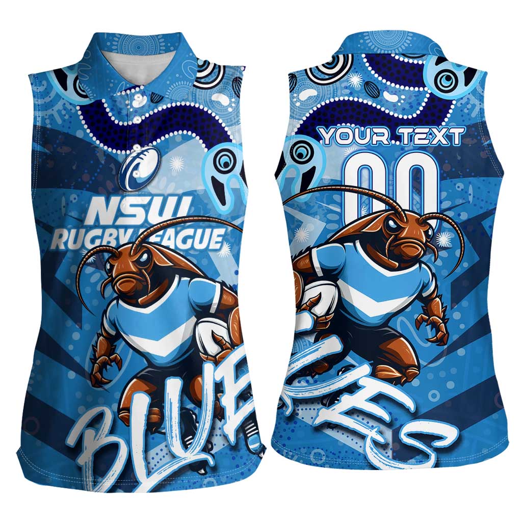 Personalized NSW Rugby League Women Sleeveless Polo Shirt Blues Mascot Indigenous