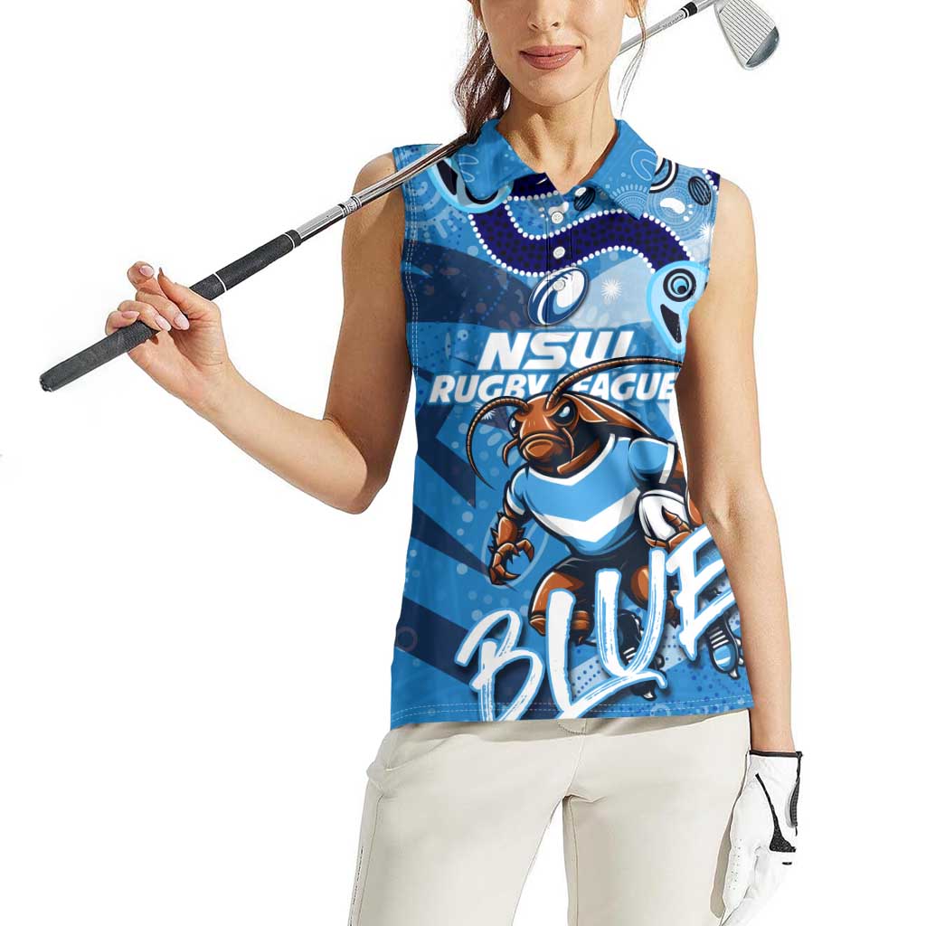 Personalized NSW Rugby League Women Sleeveless Polo Shirt Blues Mascot Indigenous