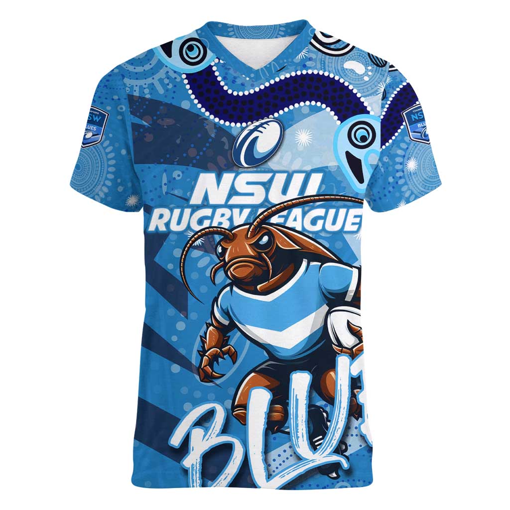Personalized NSW Rugby League Women V-Neck T-Shirt Blues Mascot Indigenous