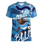 Personalized NSW Rugby League Women V-Neck T-Shirt Blues Mascot Indigenous