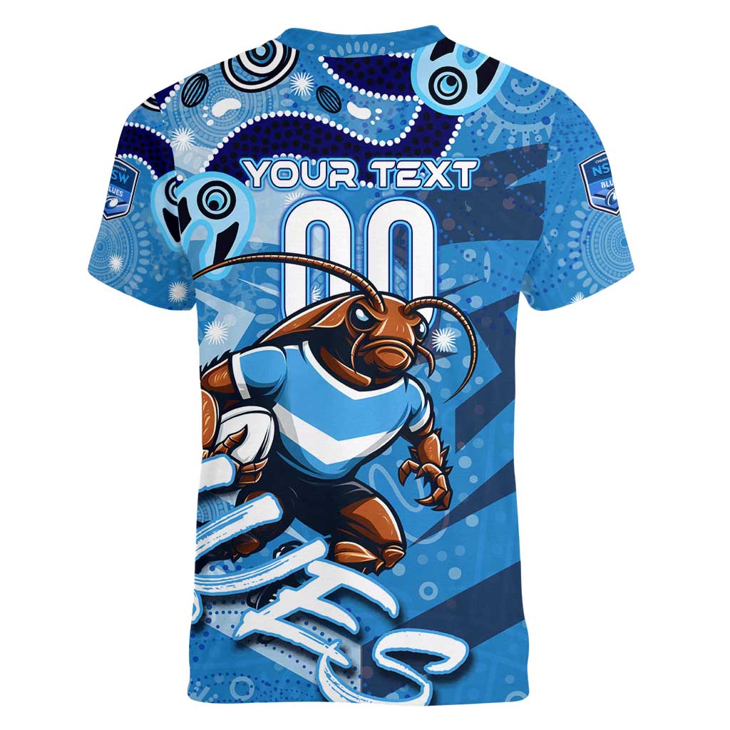 Personalized NSW Rugby League Women V-Neck T-Shirt Blues Mascot Indigenous
