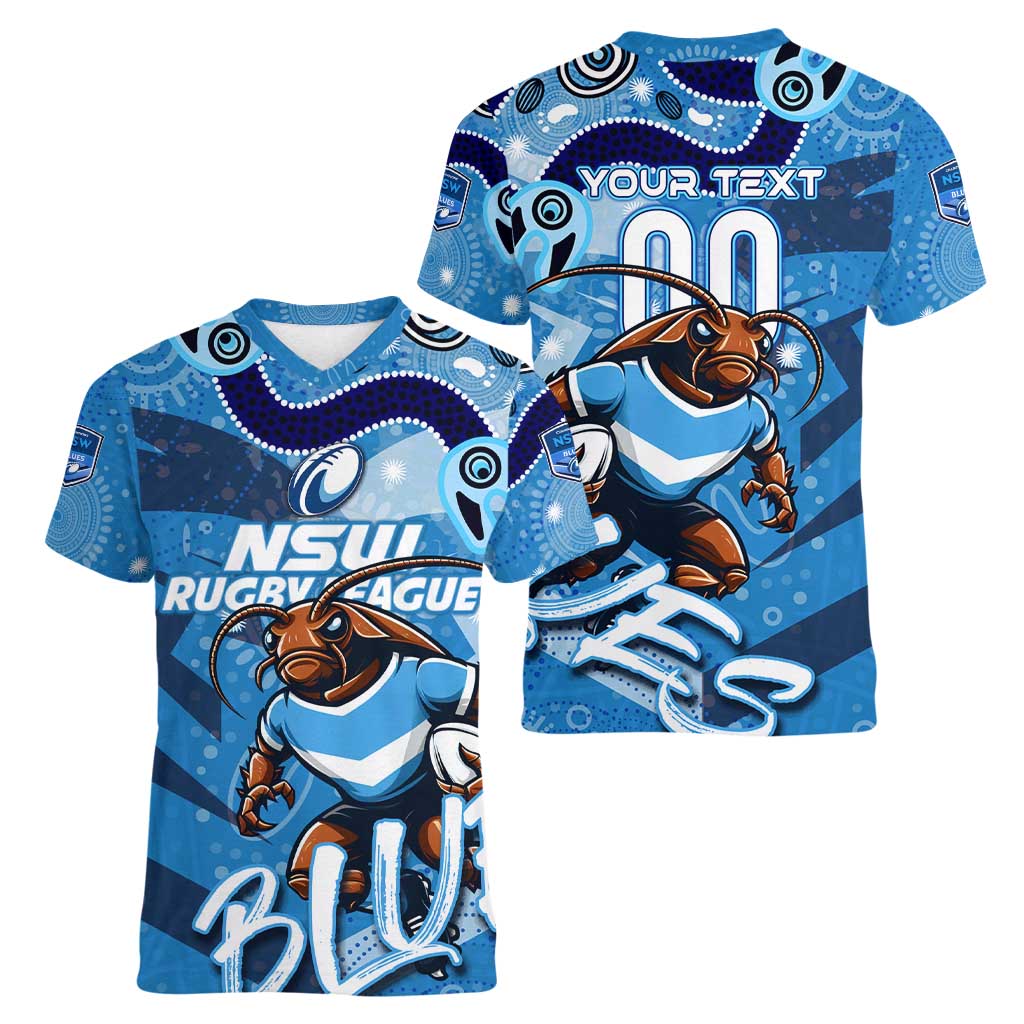 Personalized NSW Rugby League Women V-Neck T-Shirt Blues Mascot Indigenous