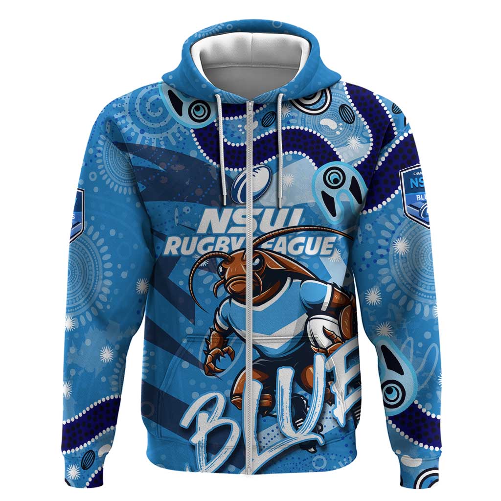 Personalized NSW Rugby League Zip Hoodie Blues Mascot Indigenous