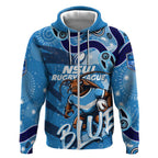 Personalized NSW Rugby League Zip Hoodie Blues Mascot Indigenous