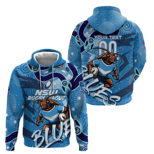 Personalized NSW Rugby League Zip Hoodie Blues Mascot Indigenous