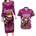 Custom Maroons Cane Toad Couples Matching Long Sleeve Bodycon Dress and Hawaiian Shirt Queensland Rugby