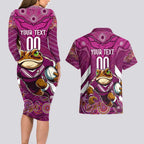 Custom Maroons Cane Toad Couples Matching Long Sleeve Bodycon Dress and Hawaiian Shirt Queensland Rugby