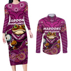 Custom Maroons Cane Toad Couples Matching Long Sleeve Bodycon Dress and Long Sleeve Button Shirt Queensland Rugby