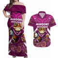 Custom Maroons Cane Toad Couples Matching Off Shoulder Maxi Dress and Hawaiian Shirt Queensland Rugby