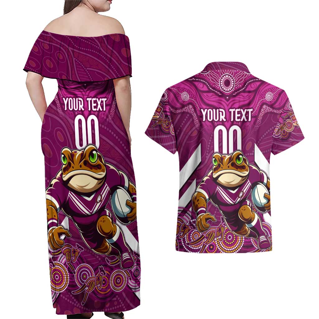 Custom Maroons Cane Toad Couples Matching Off Shoulder Maxi Dress and Hawaiian Shirt Queensland Rugby
