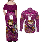 Custom Maroons Cane Toad Couples Matching Off Shoulder Maxi Dress and Long Sleeve Button Shirt Queensland Rugby