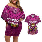 Custom Maroons Cane Toad Couples Matching Off Shoulder Short Dress and Hawaiian Shirt Queensland Rugby