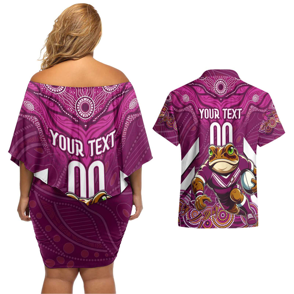 Custom Maroons Cane Toad Couples Matching Off Shoulder Short Dress and Hawaiian Shirt Queensland Rugby