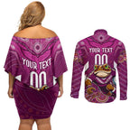 Custom Maroons Cane Toad Couples Matching Off Shoulder Short Dress and Long Sleeve Button Shirt Queensland Rugby