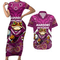 Custom Maroons Cane Toad Couples Matching Short Sleeve Bodycon Dress and Hawaiian Shirt Queensland Rugby