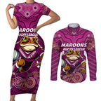 Custom Maroons Cane Toad Couples Matching Short Sleeve Bodycon Dress and Long Sleeve Button Shirt Queensland Rugby